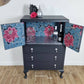 Off Black Oak Tallboy, drinks cabinet, linen cupboard, storage, Tall Cupboard with Drawers, upcycled, Cole & Son wallpaper