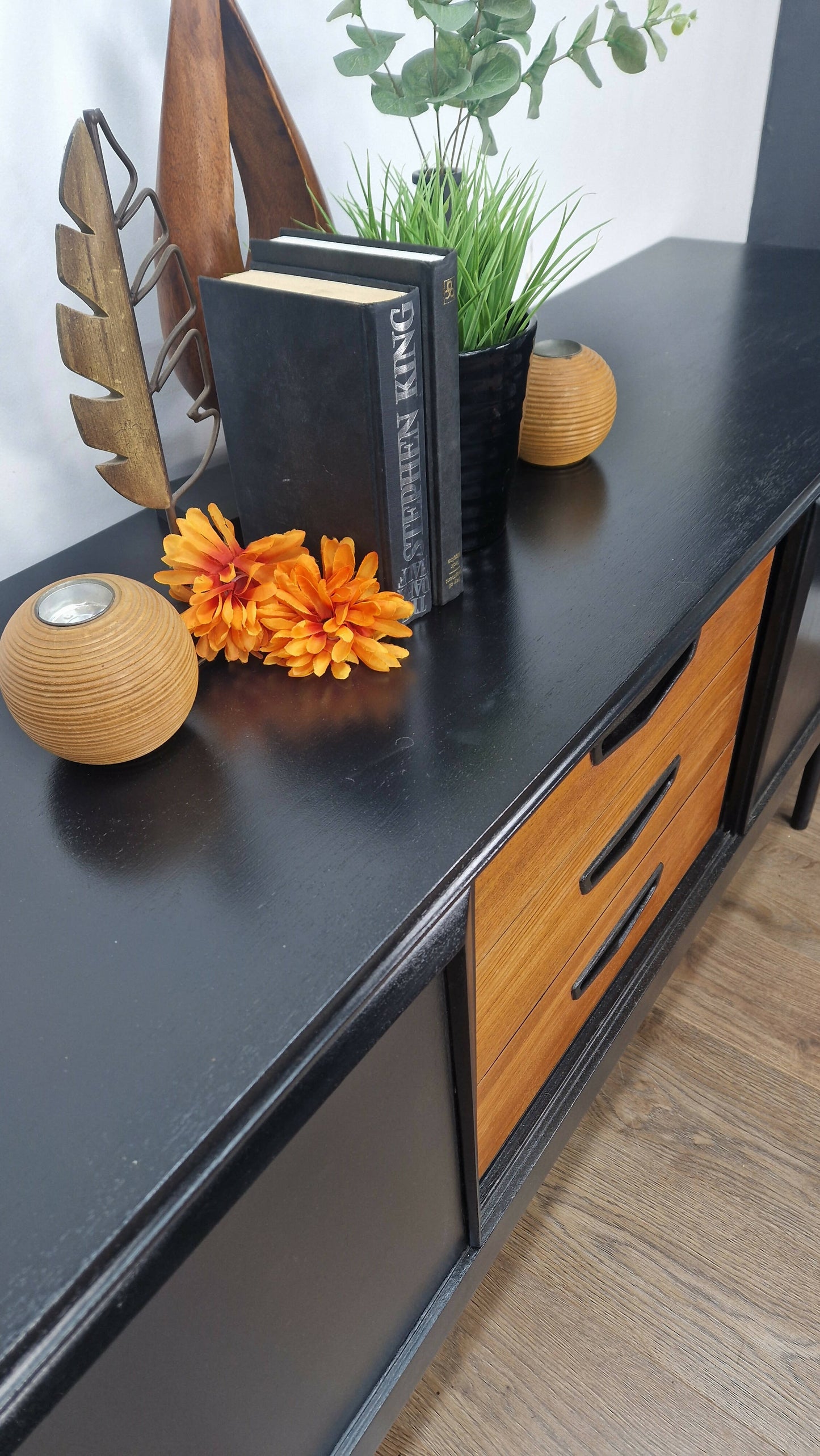 Black and teak midcentury modern sideboard