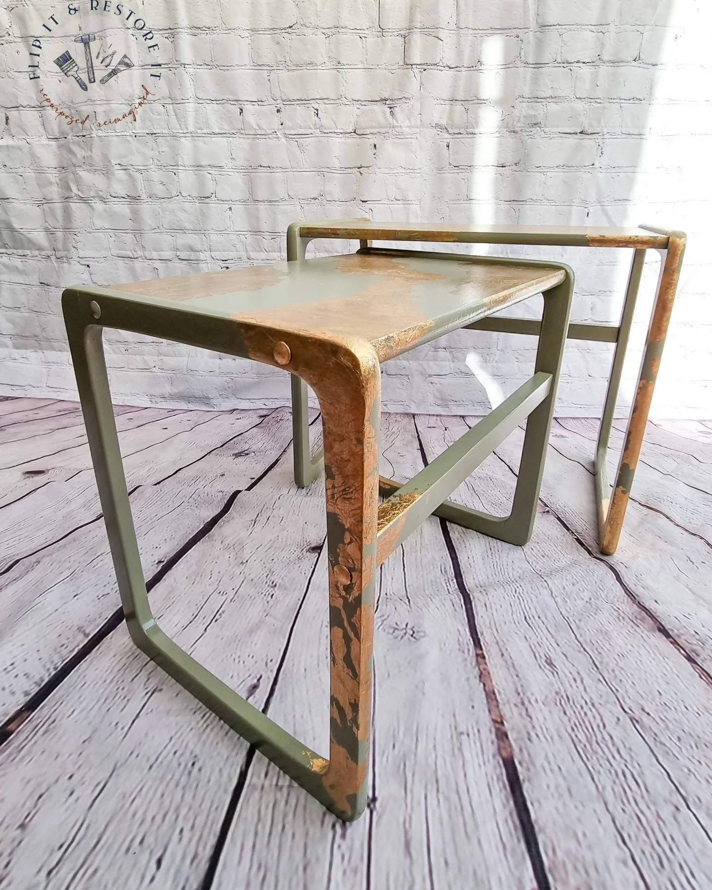 Vintage G-Plan Style Mid-Century Nest of Two Tables, Gold Leaf, Statement, Side Tables, Living Room Tables - MADE TO ORDER