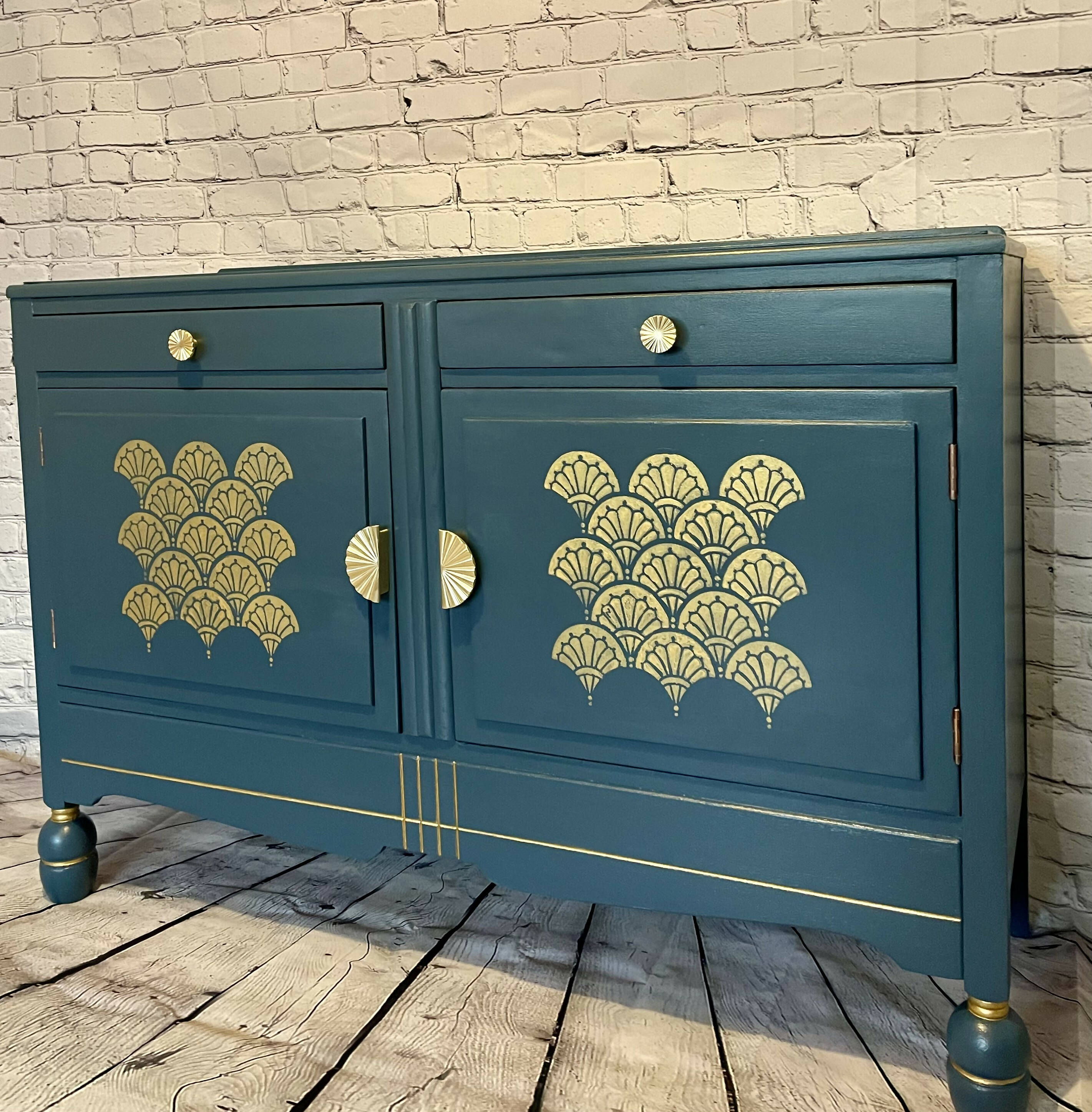 Navy and store gold sideboard