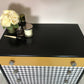 Retro Mid Century Chest of 5 drawers, Hand painted in black satin with Dogtooth pattern decoupage