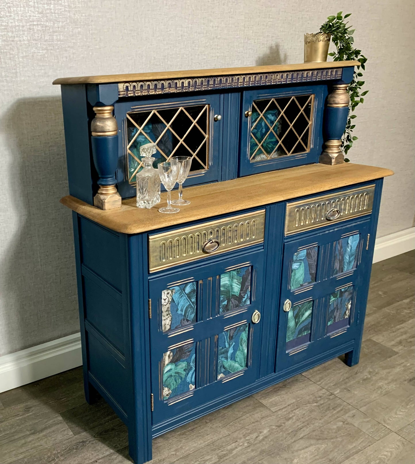 Blue Carved Priory Drinks Cabinet