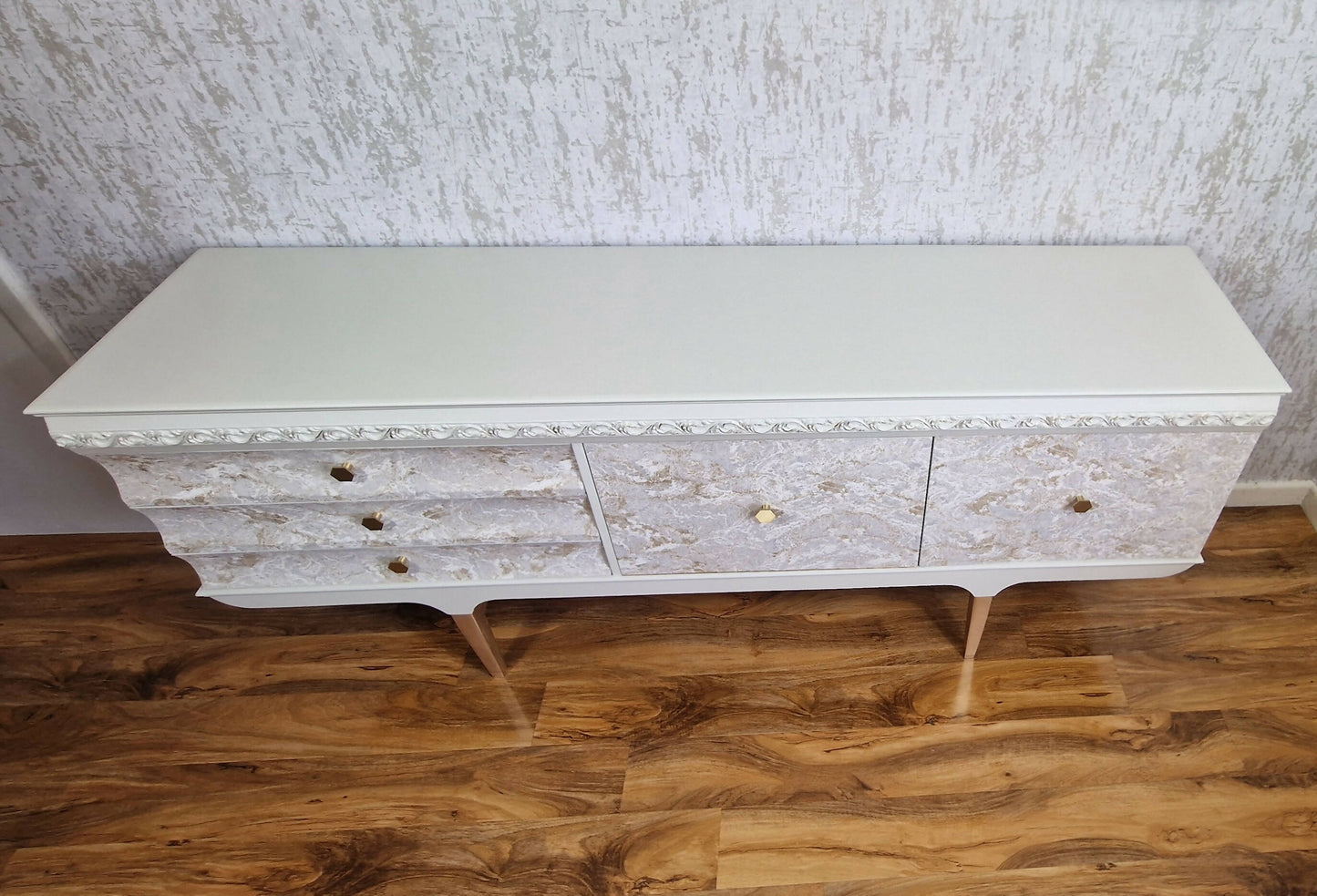 Vintage White Carved Sideboard