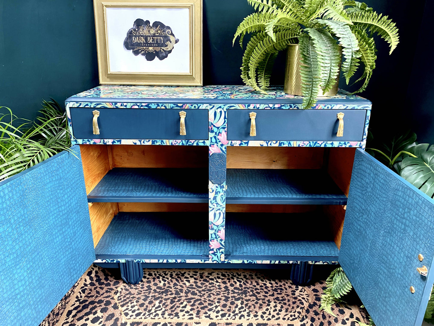 Upcycled, Vintage, Art Deco , 1950s Sideboard, TV Unit , William Morris Print , Living Room, Dining Room Storage.