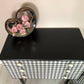 Schreiber Retro chest of 3 drawer/ Side table, Hand painted in black satin colour, Decoupaged with dogtooth pattern/ Marble handles