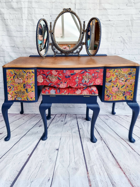 Vintage Queen Anne Painted Bedroom Set - Dressing Table, Vanity, Desk, Sideboard and Stool with Mirror, Statement, Maximalist MADE TO ORDER