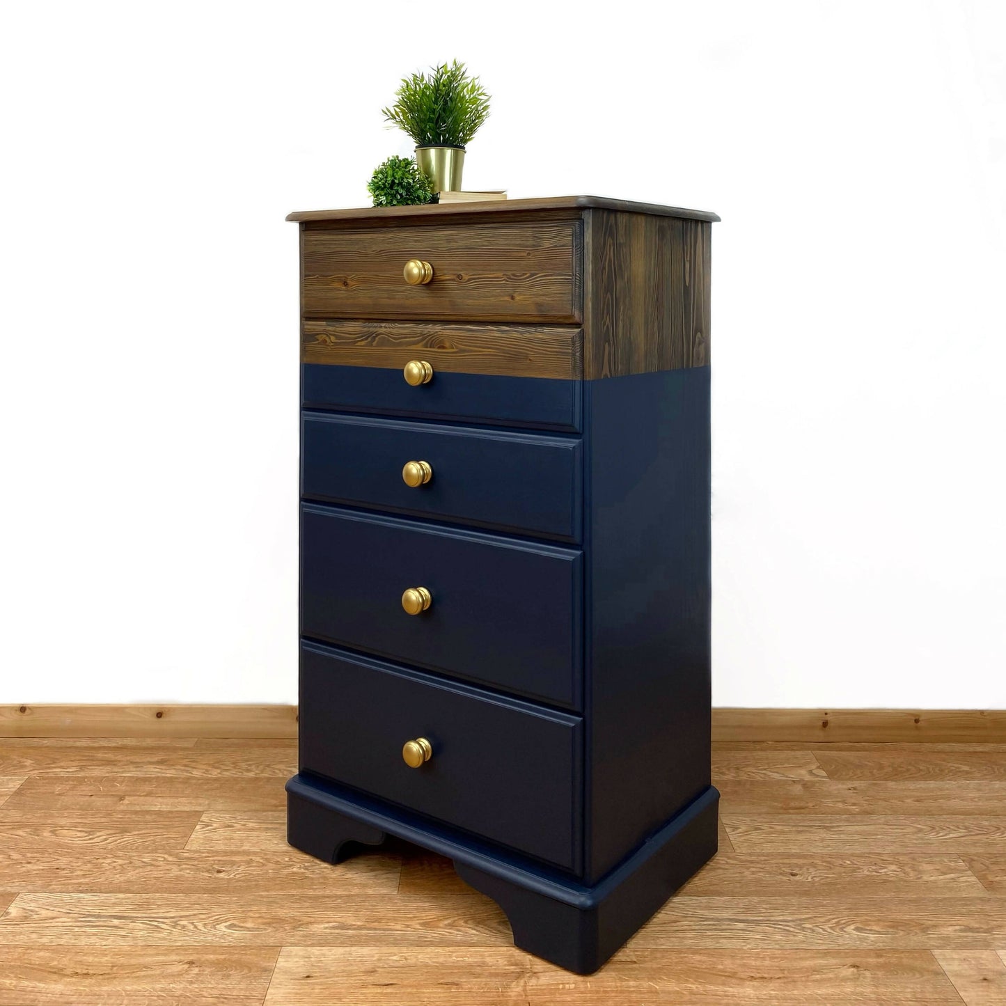 Navy Blue Tallboy Chest of Drawers, Bedroom Storage, Pine Bedroom Furniture