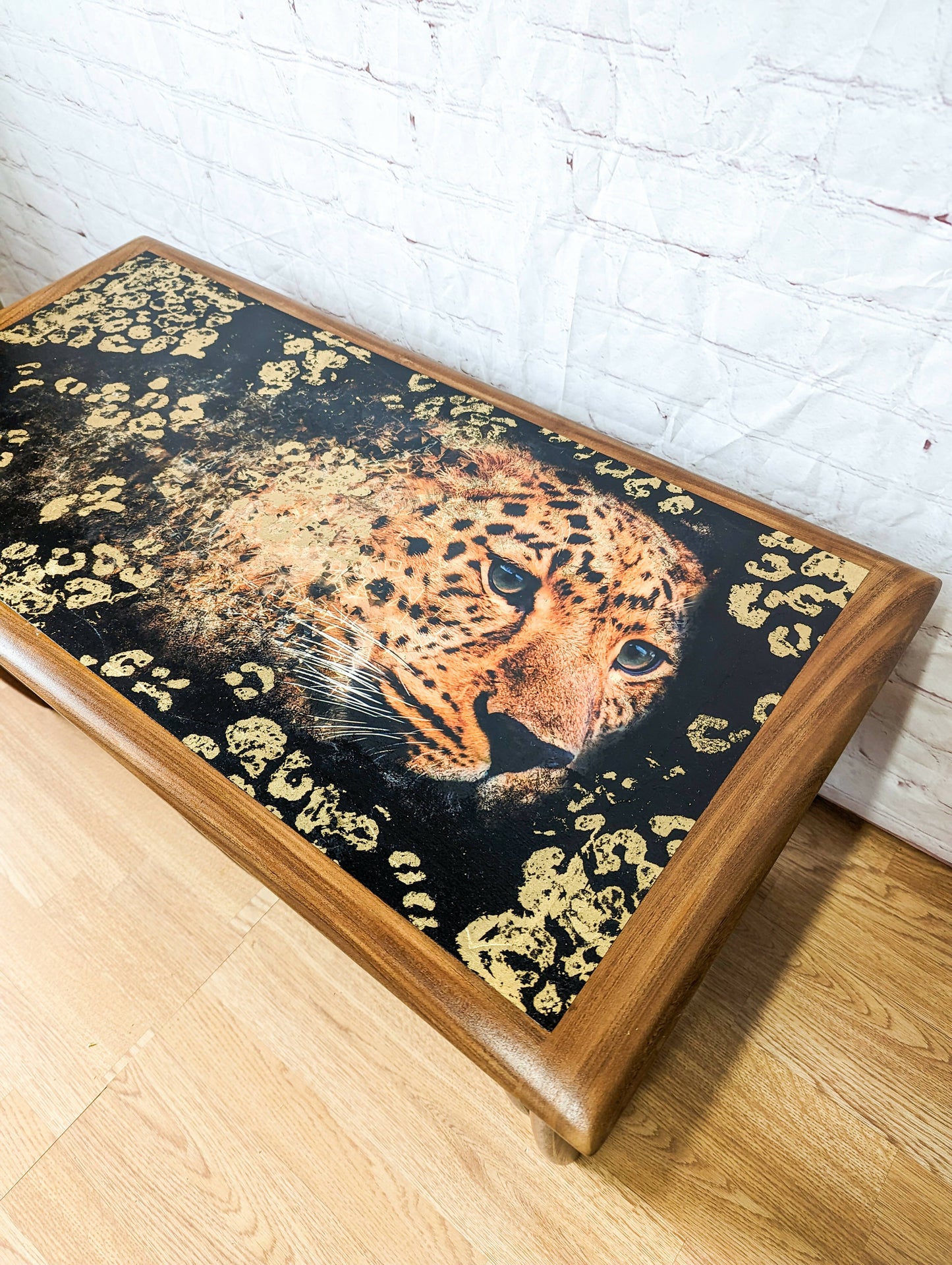 G Plan Astro Long John Teak Nest Of Tables, Leopard Decoupage, Wild Cat, Gold Leaf - MADE TO ORDER