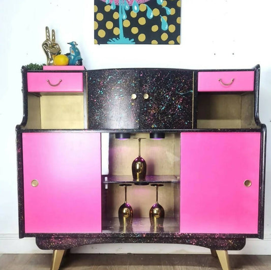 Hot pink and Black Cocktail Cabinet, Retro Cabinet, Drinks Cabinet , Mid Century Modern, Mcm,