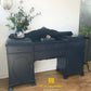 Large Vintage Chippendale style Sideboard/Buffet in Dark Blue with Silver Glaze highlights (Victor)
